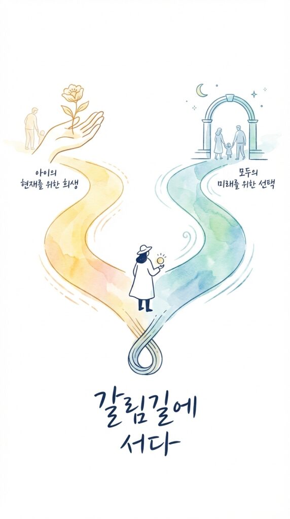 지금 우리는 선택의 기로에 서 있어요. 아이의 현재를 위해 나의 미래를 희생할 것인가, 아니면 약간의 아쉬움을 감수하고서라도 모두의 미래를 지킬 것인가.