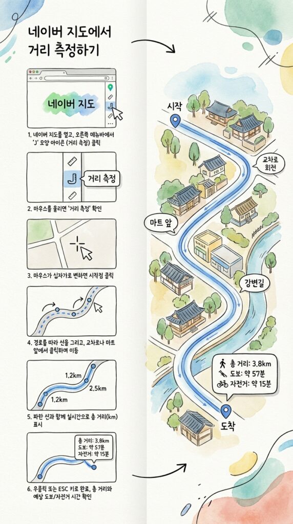 네이버 지도 거리 재기 및 도보 자전거 시간 계산법: 운동 코스부터 우리 동네 산책로까지 1분 만에 마스터하기 9 네이버 지도에서 운동 코스 짜기