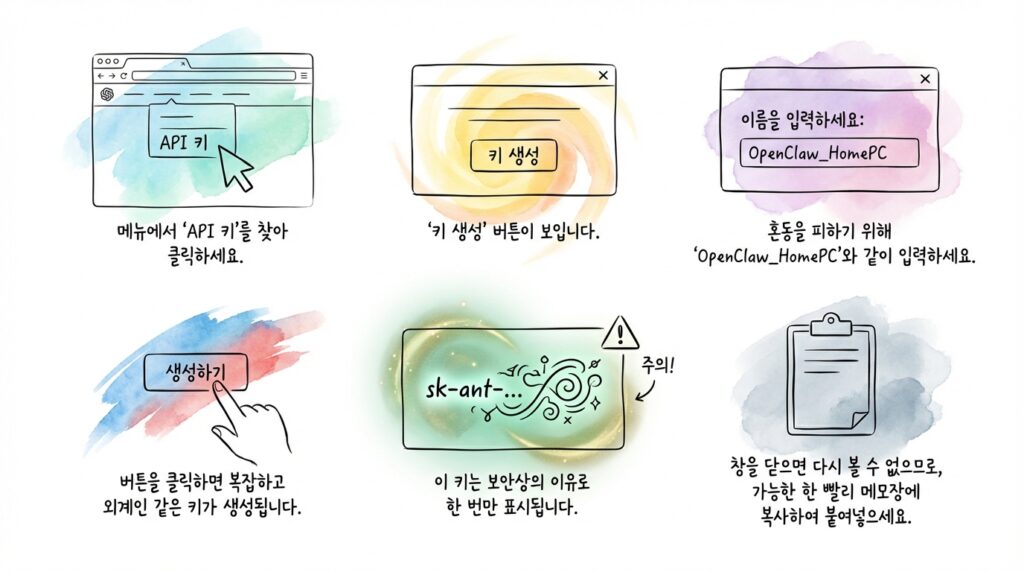 메뉴에서 API Keys
키 생성하고 복사하기