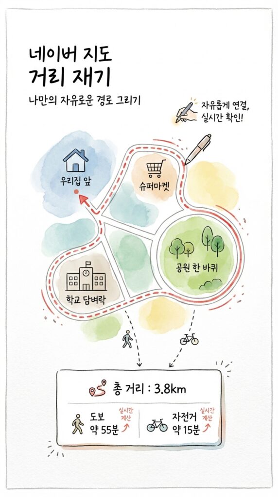 네이버 지도 거리 재기 및 도보 자전거 시간 계산법: 운동 코스부터 우리 동네 산책로까지 1분 만에 마스터하기 8 네이버 지도 거리 재기