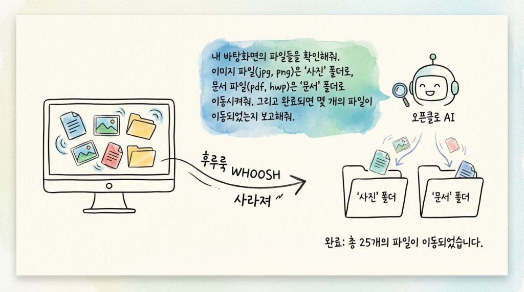 오픈클로 AI 비서 활용 명령어 및 프롬프트: 설치만 하고 멍때리는 당신을 위한 실전 사용법 5 바탕화면 정리하기