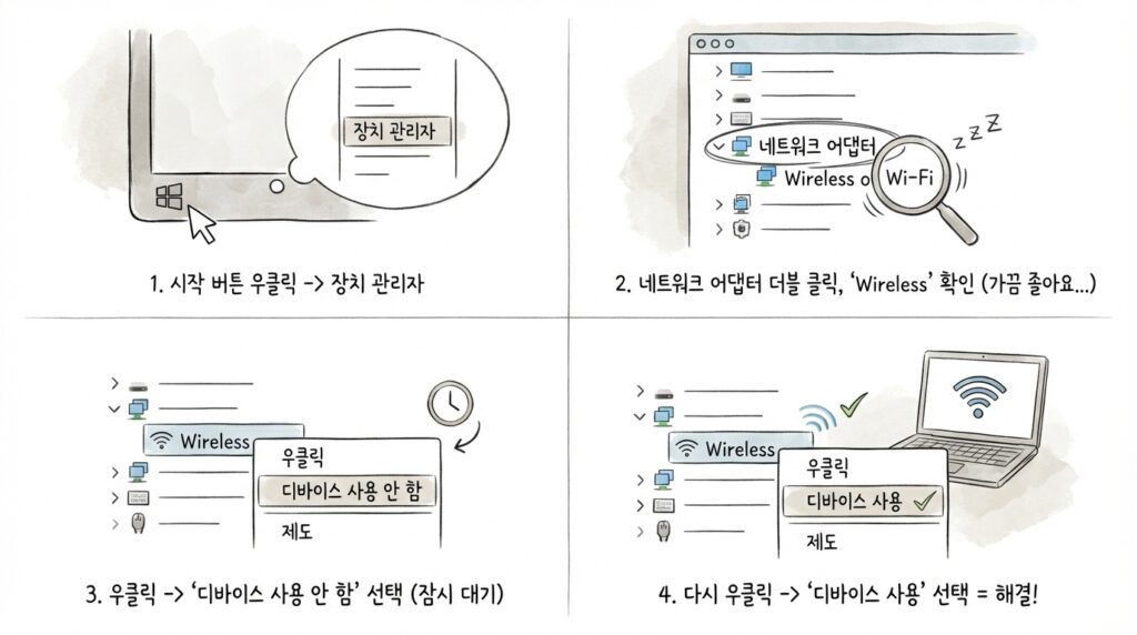 장치 관리자에서 네트워크 어댑터 깨우기