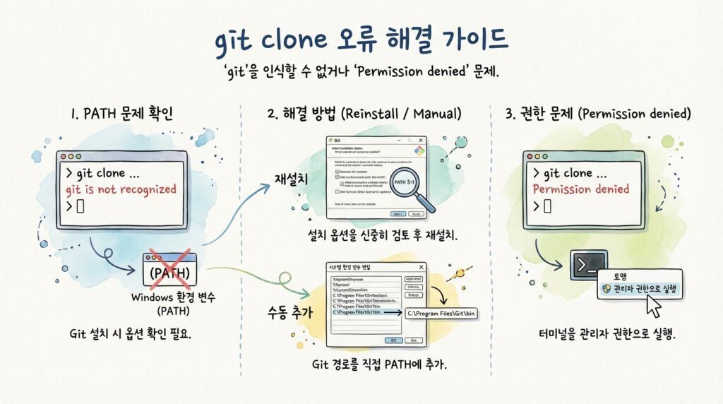 깃 (Git) 경로 및 권한 문제